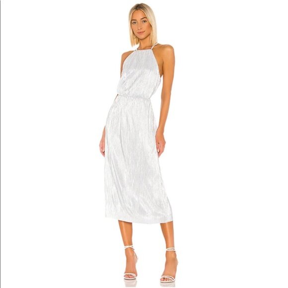 House of Harlow 1960 Farrah Silver Metallic Midi Dress Size XS EUC - Picture 5 of 14